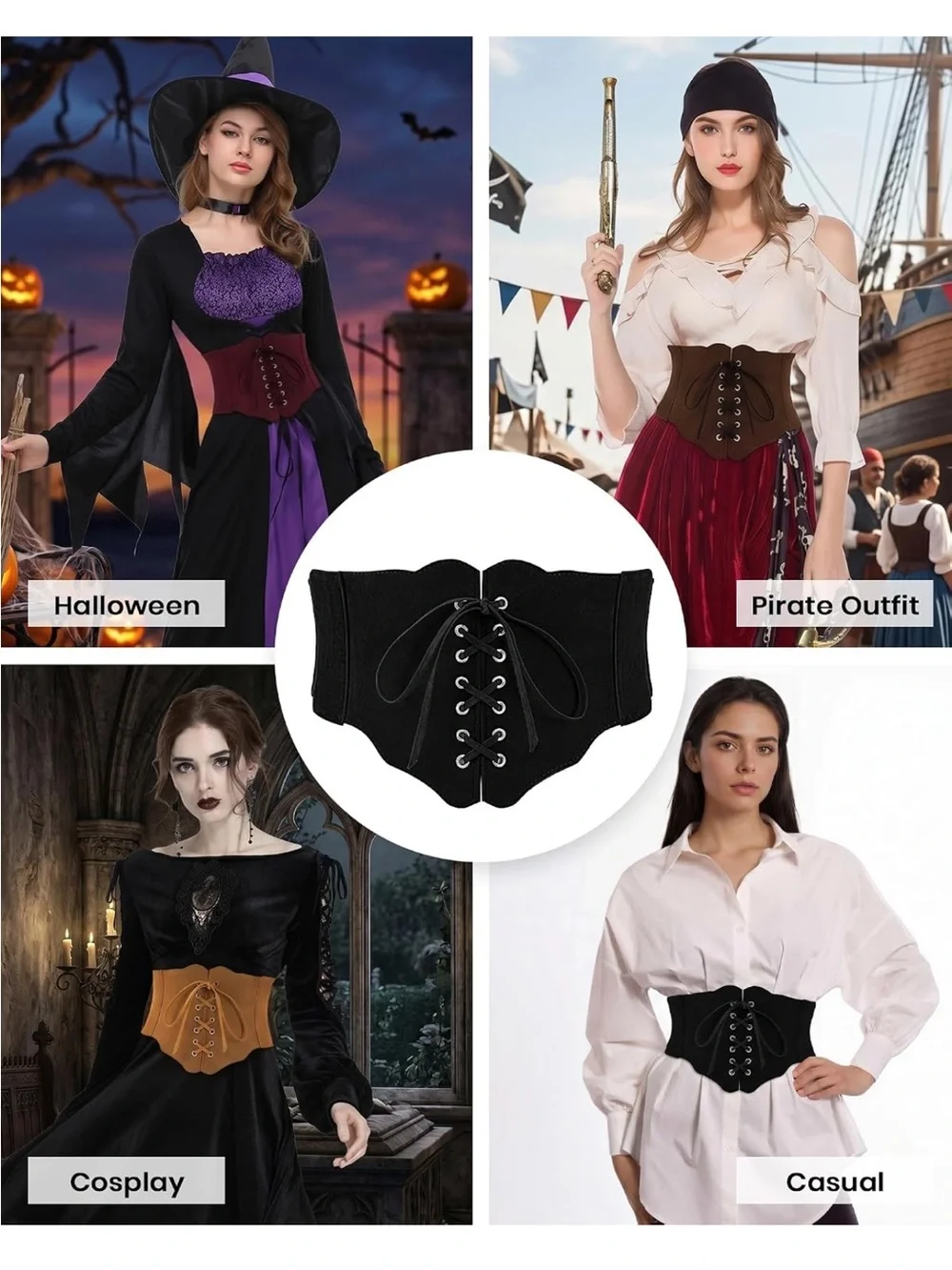 Suede Corset Belt Wide Waist Cincher Lace-up Vintage Shapewear